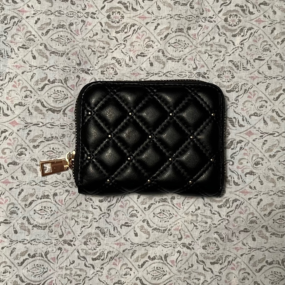 Black Quilted Wallet with Studs